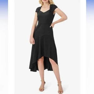 Adrianna Papell Bertha Neck Cap Sleeve Fit Flare Solid High Low Hem Crepe